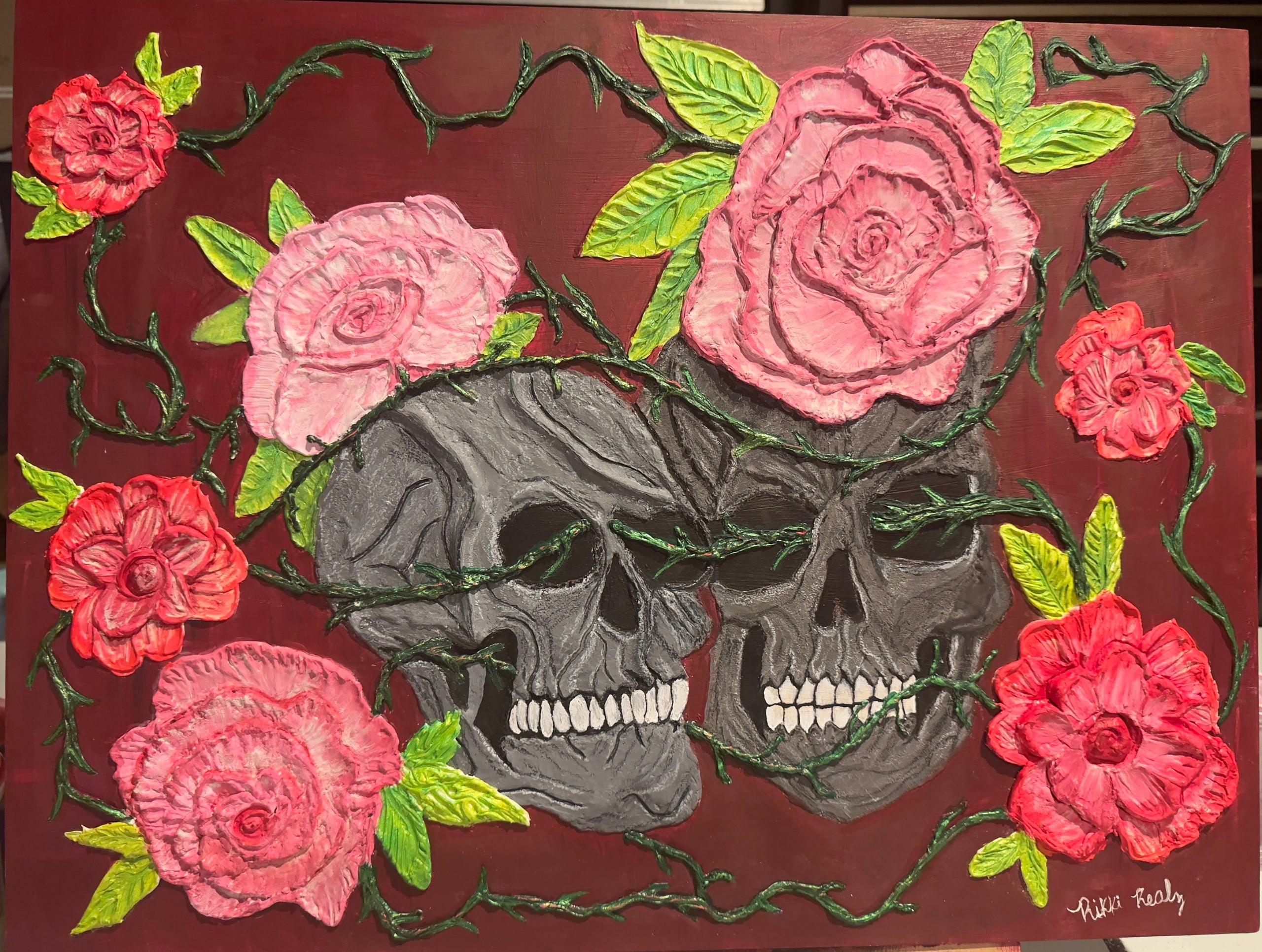 Skull factory flower painting